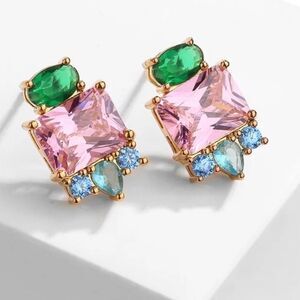 Gold Plated Multicolored Diamond CZ Earrings New In Gift Box